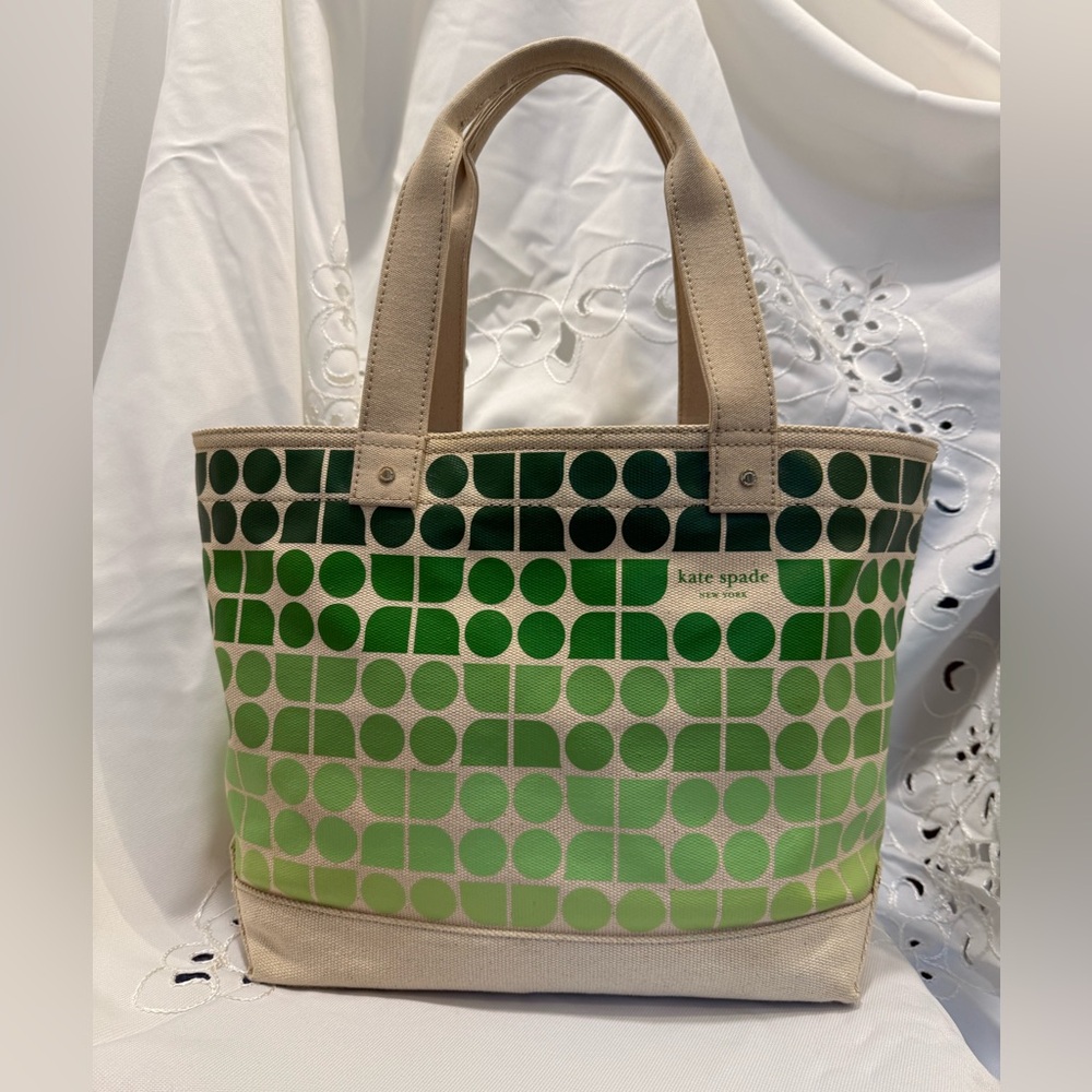 Kate Spade “Noel Dot” Green and Cream Tote Bag